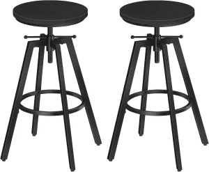 Bar Stools, Round Bar Chairs with Sturdy Metal Frame, Set of 2 Industrial Bar Stools, Height Adjustable, Kitchen Breakfast Stools, for Bar, Dining Room, Black BAHB0701
