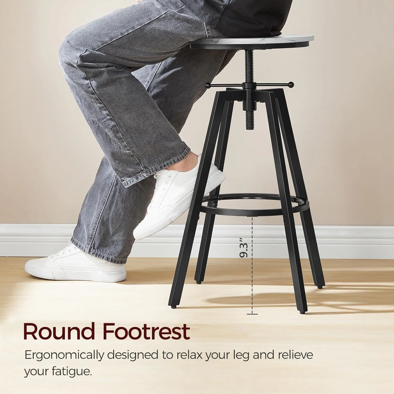 Bar Stools, Round Bar Chairs with Sturdy Metal Frame, Set of 2 Industrial Bar Stools, Height Adjustable, Kitchen Breakfast Stools, for Bar, Dining Room, Marble and Black BAHM0701