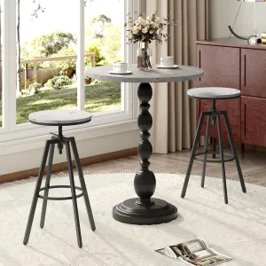 Bar Stools, Round Bar Chairs with Sturdy Metal Frame, Set of 2 Industrial Bar Stools, Height Adjustable, Kitchen Breakfast Stools, for Bar, Dining Room, Marble and Black BAHM0701