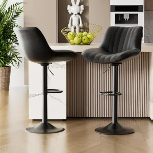 Bar Stools Set of 2,Adjustable Swivel Upholstered Counter Height Barstools with Back and Footrest,Stool Chair for Kitchen Counter Island Dining Room,Black