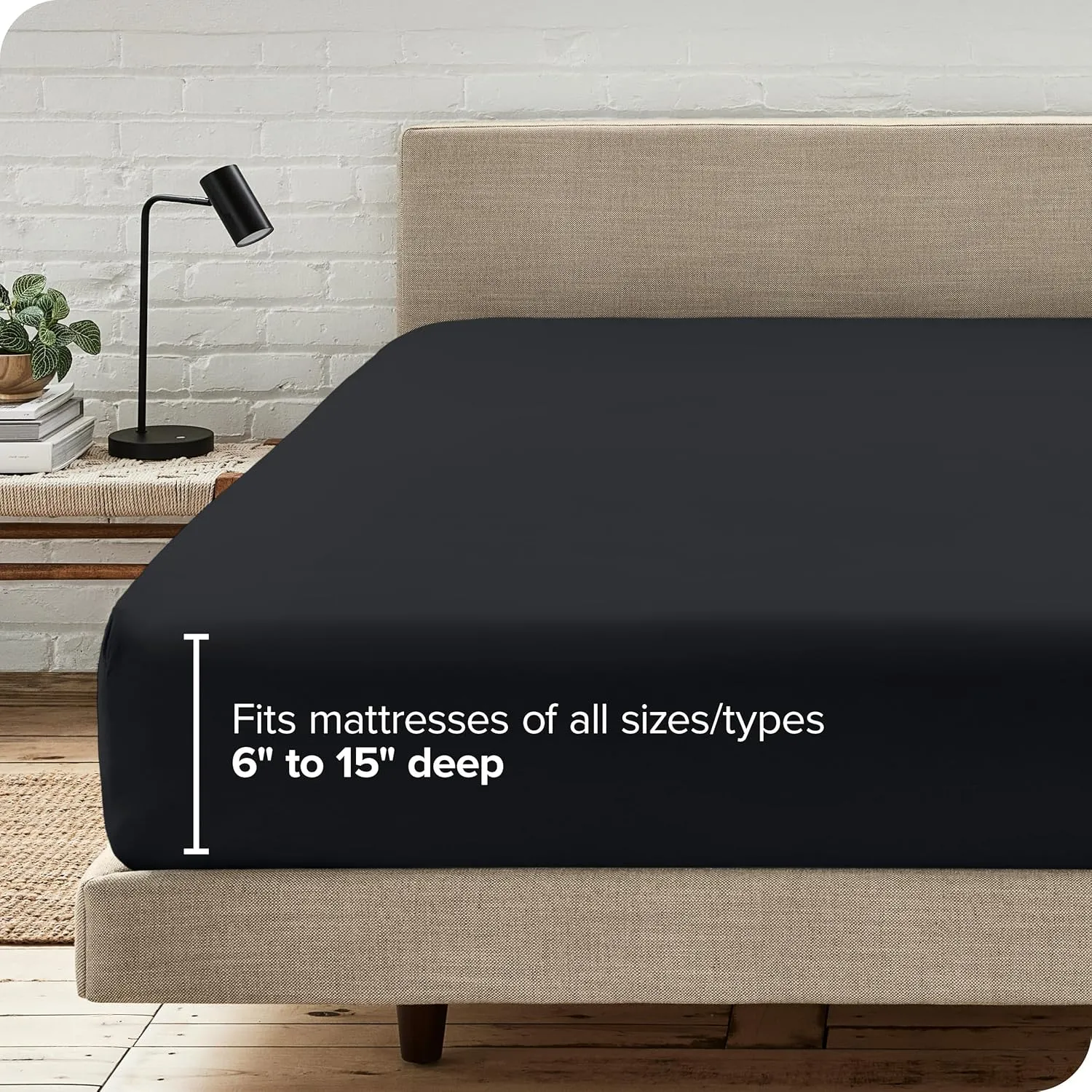 Bare Home Fitted Bottom Sheet Queen - Premium 1800 Microfiber - Ultra-Soft Wrinkle Free - Deep Pocket - Fitted Sheet (Queen, Black)