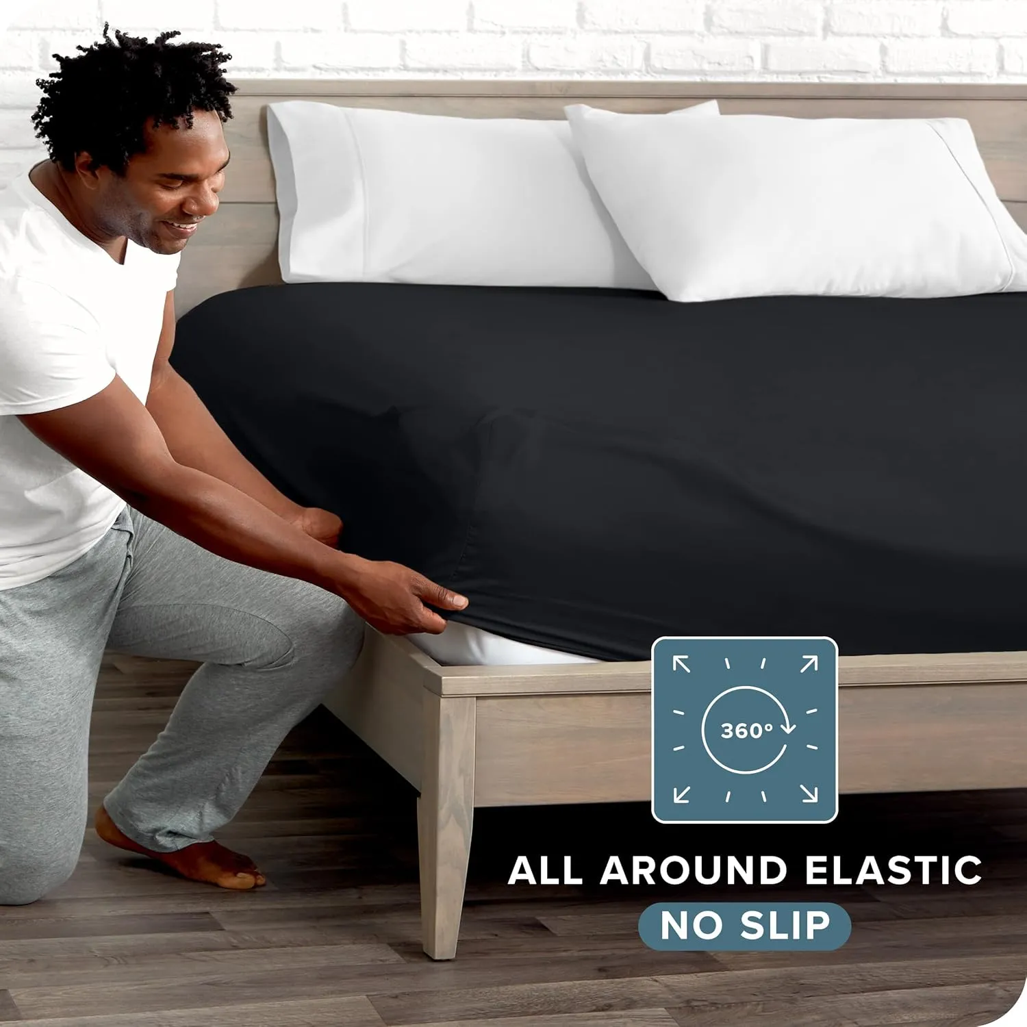 Bare Home Fitted Bottom Sheet Queen - Premium 1800 Microfiber - Ultra-Soft Wrinkle Free - Deep Pocket - Fitted Sheet (Queen, Black)