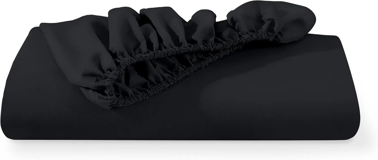 Bare Home Fitted Bottom Sheet Queen - Premium 1800 Microfiber - Ultra-Soft Wrinkle Free - Deep Pocket - Fitted Sheet (Queen, Black)