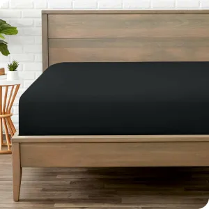 Bare Home Fitted Bottom Sheet Queen - Premium 1800 Microfiber - Ultra-Soft Wrinkle Free - Deep Pocket - Fitted Sheet (Queen, Black)