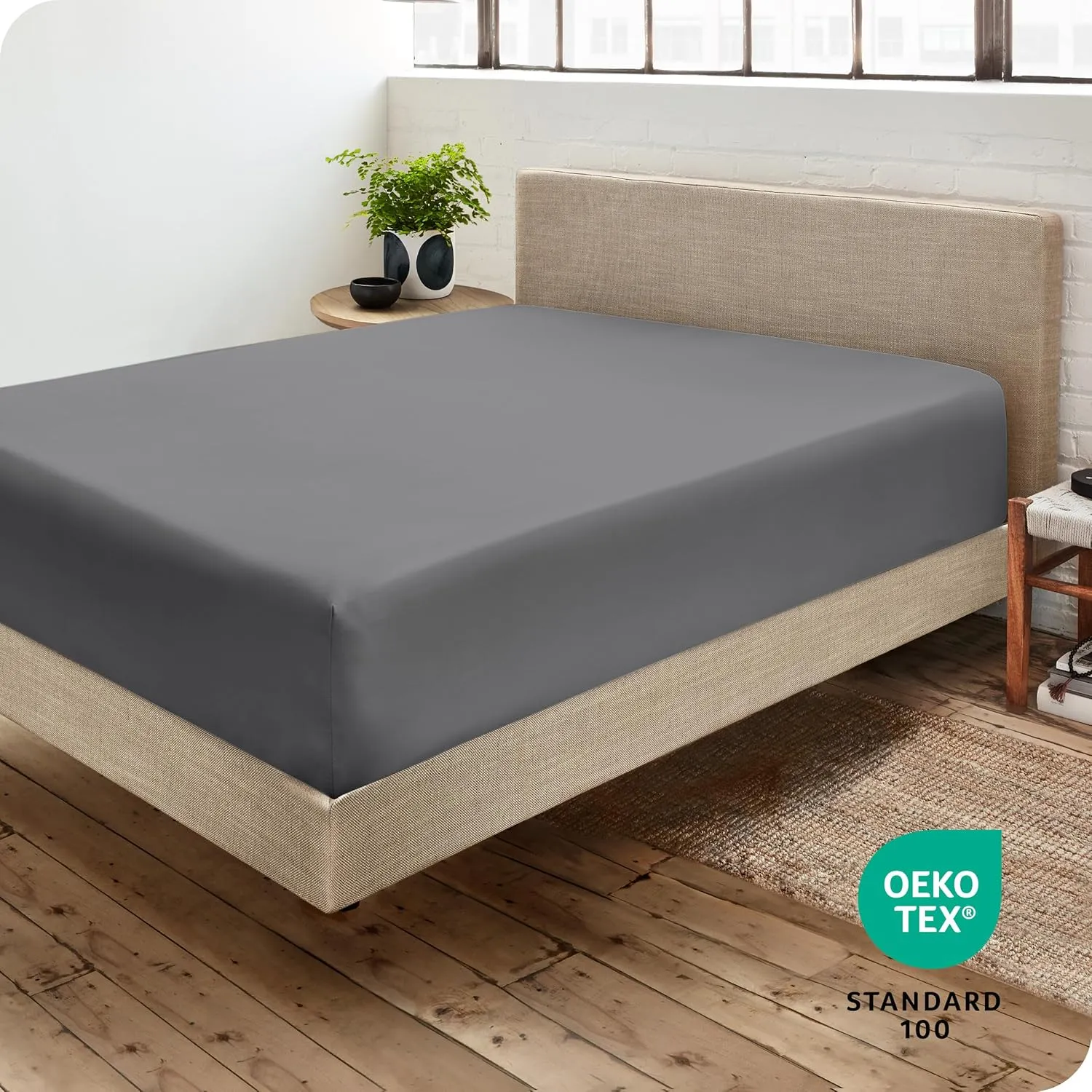 Bare Home Fitted Bottom Sheet Queen Size - Premium 1800 Microfiber - Ultra-Soft Hotel Luxury - Deep Pocket - Durable and Long Lasting (Queen, Grey)