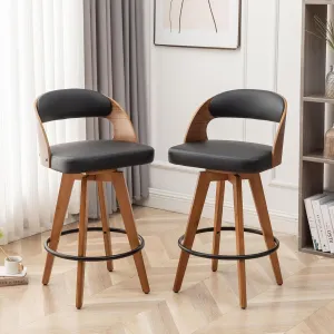 Barstools Set of 2,Counter Height Bar Stools for Kitchen Island,30.3 Inch Modern Upholstered Bar Chair, Swivel Counter Stools with Back and Wood Legs (Black-PU)