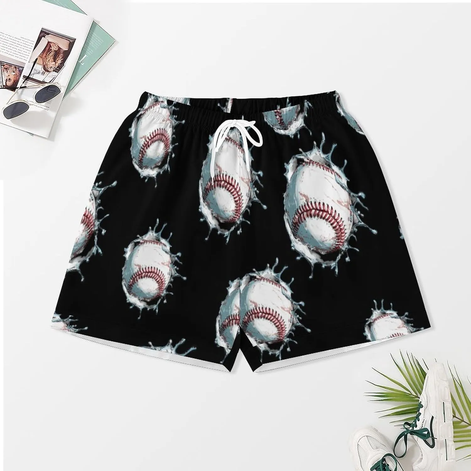 Baseball Print Women's Satin Pajama Set Short Sleeve Button Down Sleepwear Loungewear Pj Set