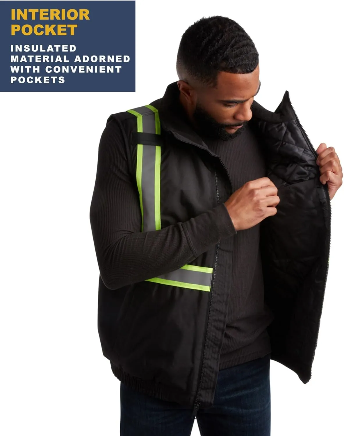 Bass Creek Outfitters Men's Safety Vest - High Visibility Workwear Insulated Construction Vest with Reflective Tape (M-XXL)