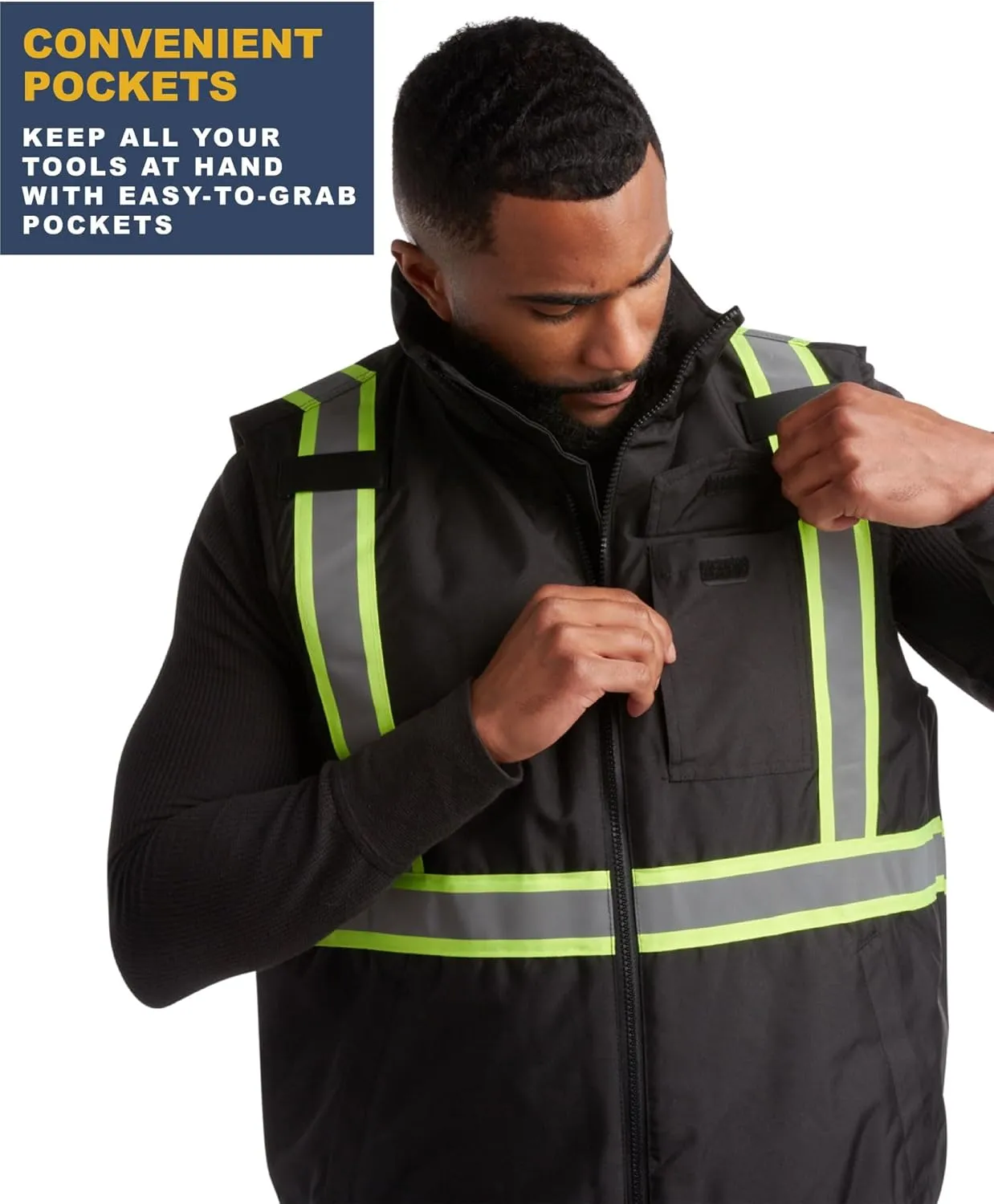 Bass Creek Outfitters Men's Safety Vest - High Visibility Workwear Insulated Construction Vest with Reflective Tape (M-XXL)