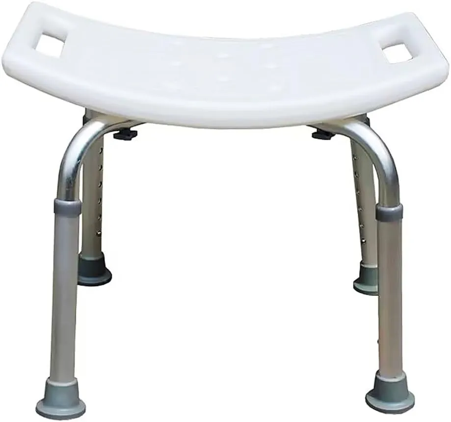 Bath Shower Safety Chair Seat, White Adjustable and Anti-Slip Bench Bathtub Stool for Elderly or Seniors (Shower Chair unbacked)