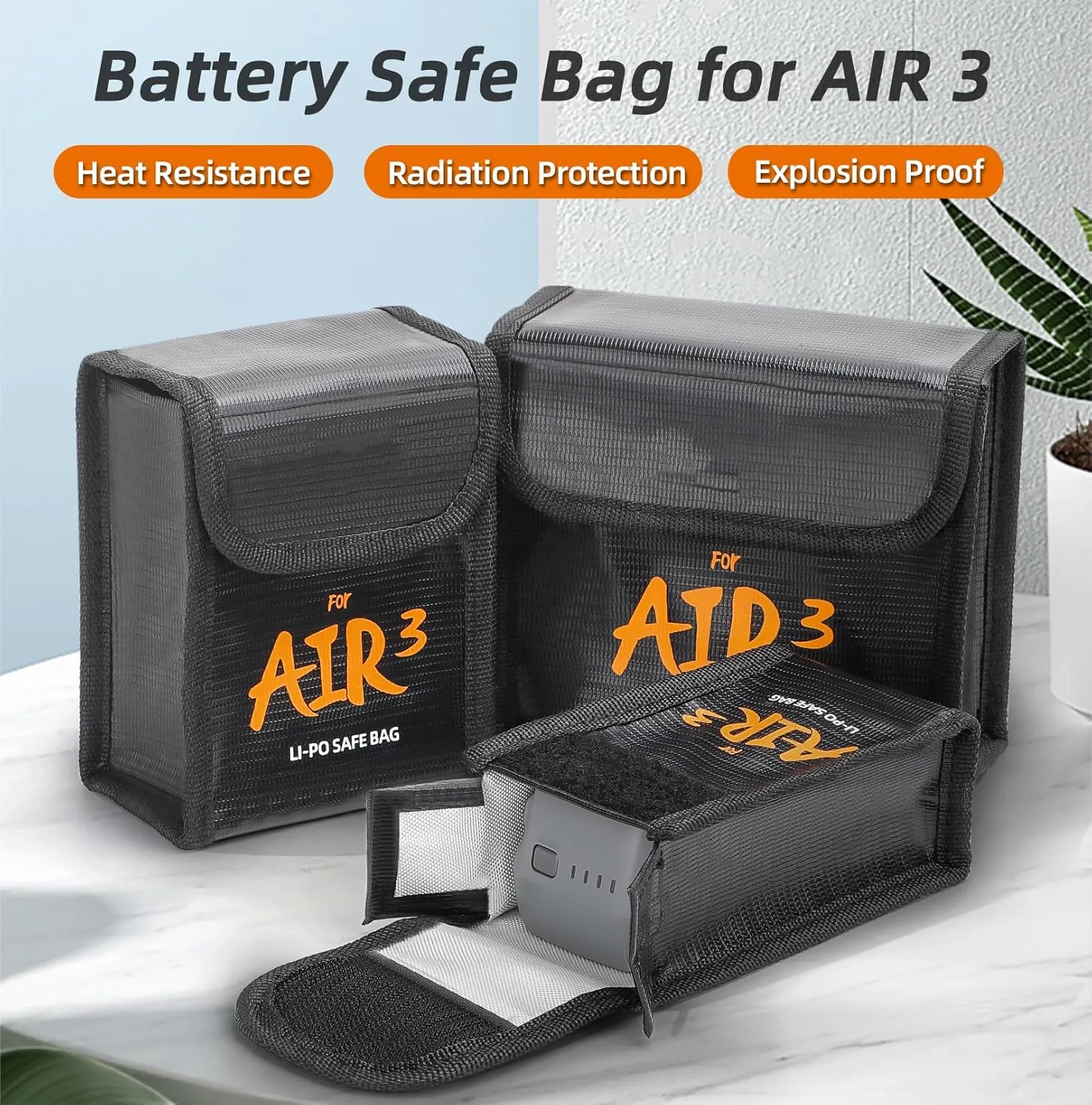 Battery Safe Bag for DJI Air 3S 3 Explosion-Proof Radiation-Proof Fireproof Lithium Storage Protective Bag for Drone Accessories (For 1 Battery*3)