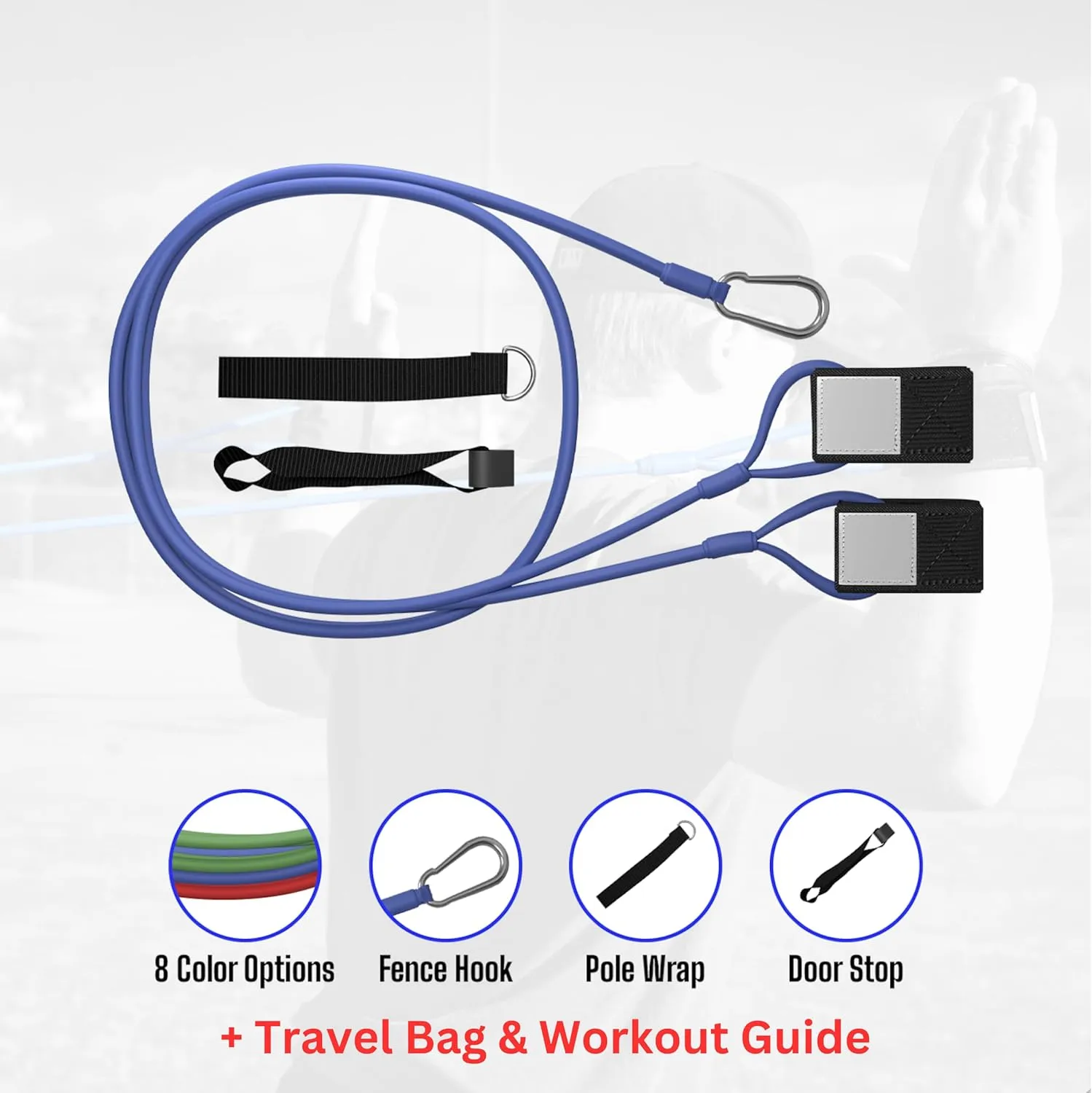 BB Bands Baseball Softball Resistance Training Bands - Arm Strength, Pitching Conditioning Equipment, 3 Strengths (Youth, Adult, Heavy), 7 Colors, Includes Anchor Strap, Door Mount, Bag, Workout Guide