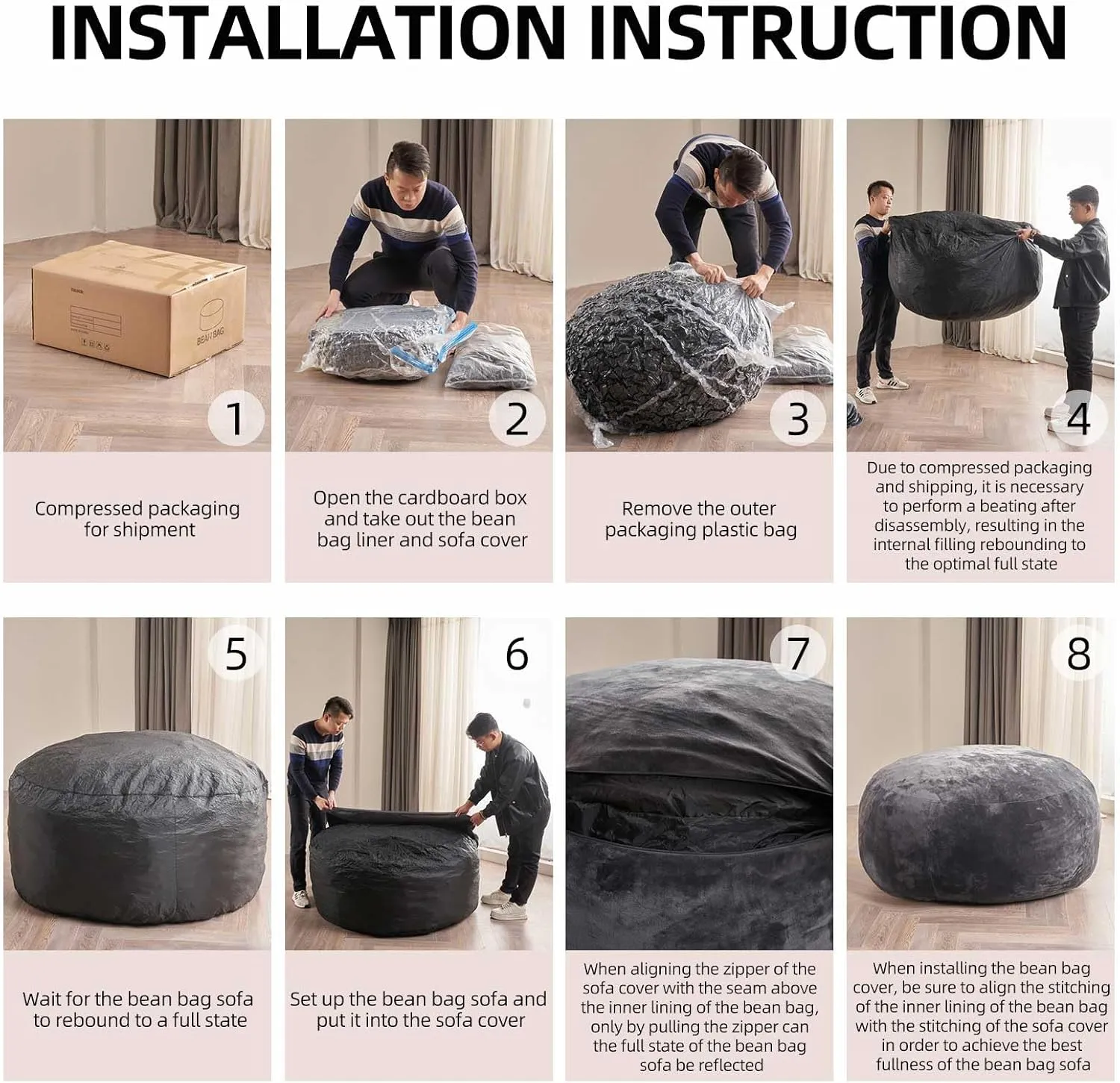 Bean Bag Chair 3Ft, Memory Foam Filled, Large Beanbag Chairs for Adults and Teens, Soft Sofa with Removable Flannel Cover, Round Couch for Living Room Bedroom College Dorm (Dark Gray, 3FT-36×36"×24")