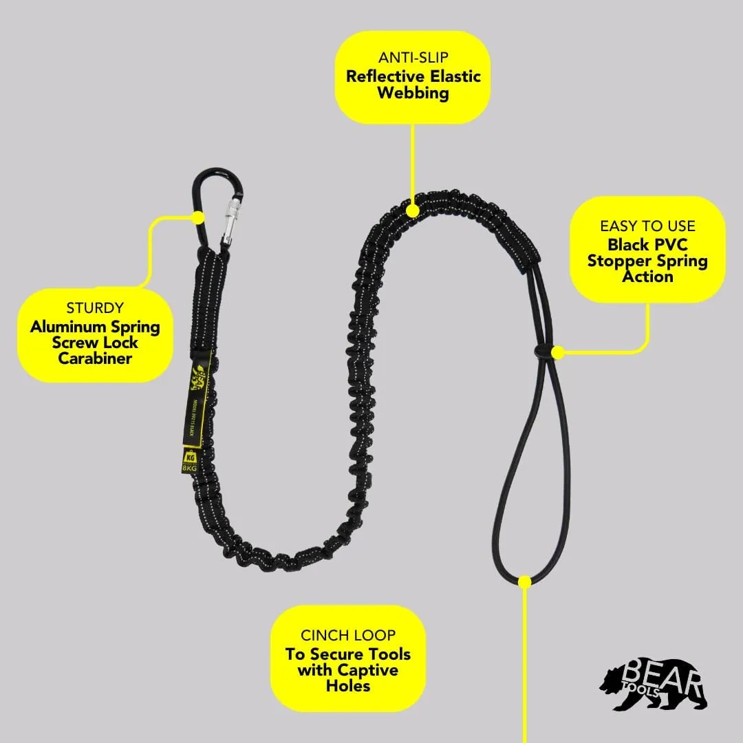 BearTOOLS Tool Lanyard with Single Carabiner and Adjustable Loop End, Standard Length, Maximum Weight Limit 8KG / 17.6lb, Aluminum Screw Lock Carabiner with Shock Cord Stopper, 09220S (20 Pack)