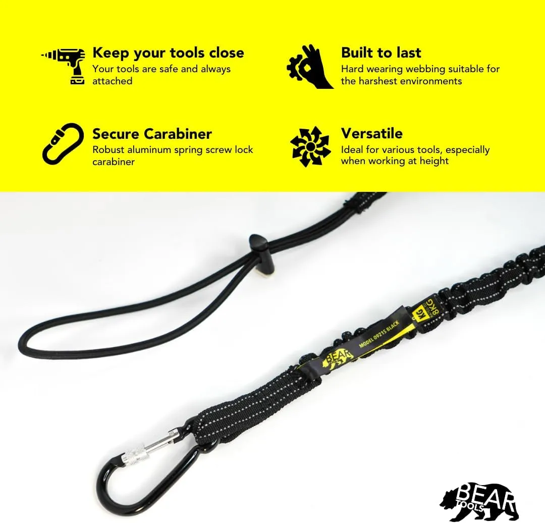 BearTOOLS Tool Lanyard with Single Carabiner and Adjustable Loop End, Standard Length, Maximum Weight Limit 8KG / 17.6lb, Aluminum Screw Lock Carabiner with Shock Cord Stopper, 09220S (20 Pack)