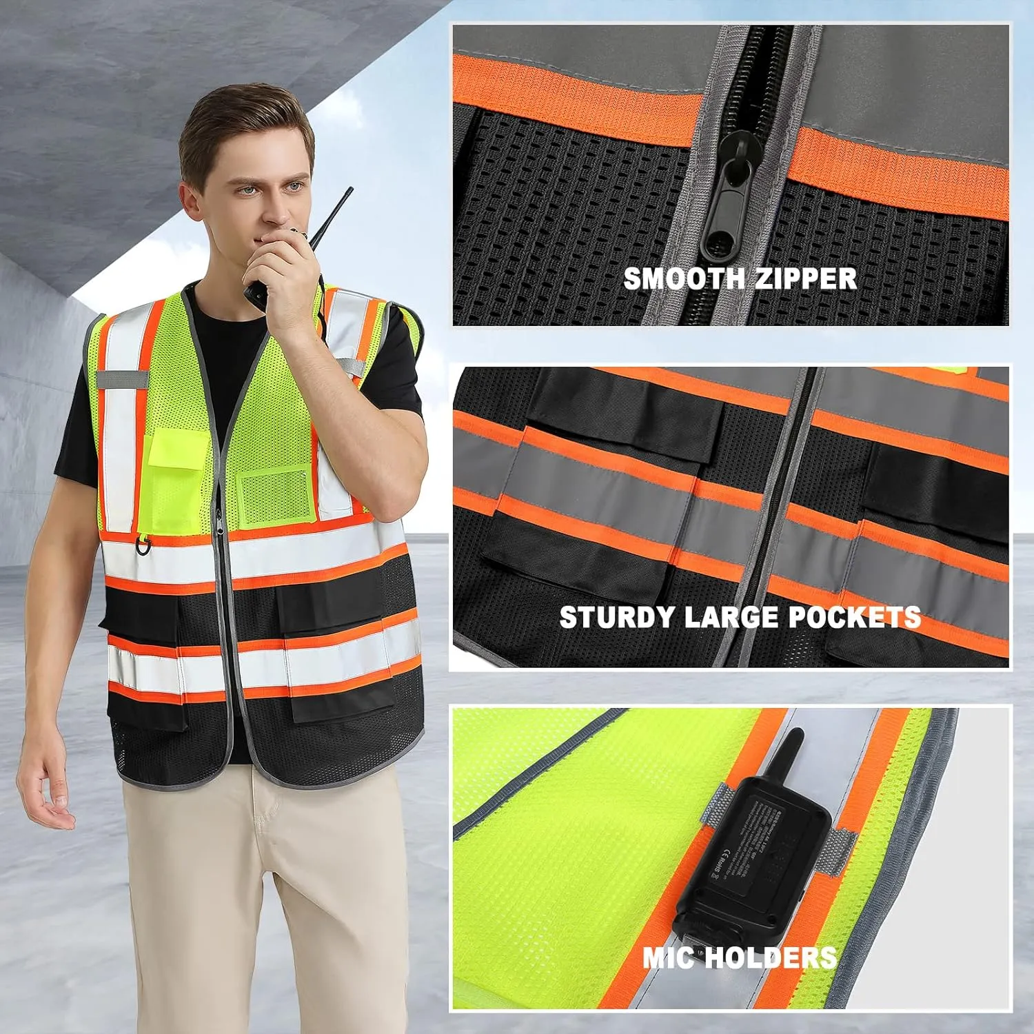 BeautyWill Custom Logo Safety Vest Class2 High Visibility Reflective Vest Breathable Construction Vest