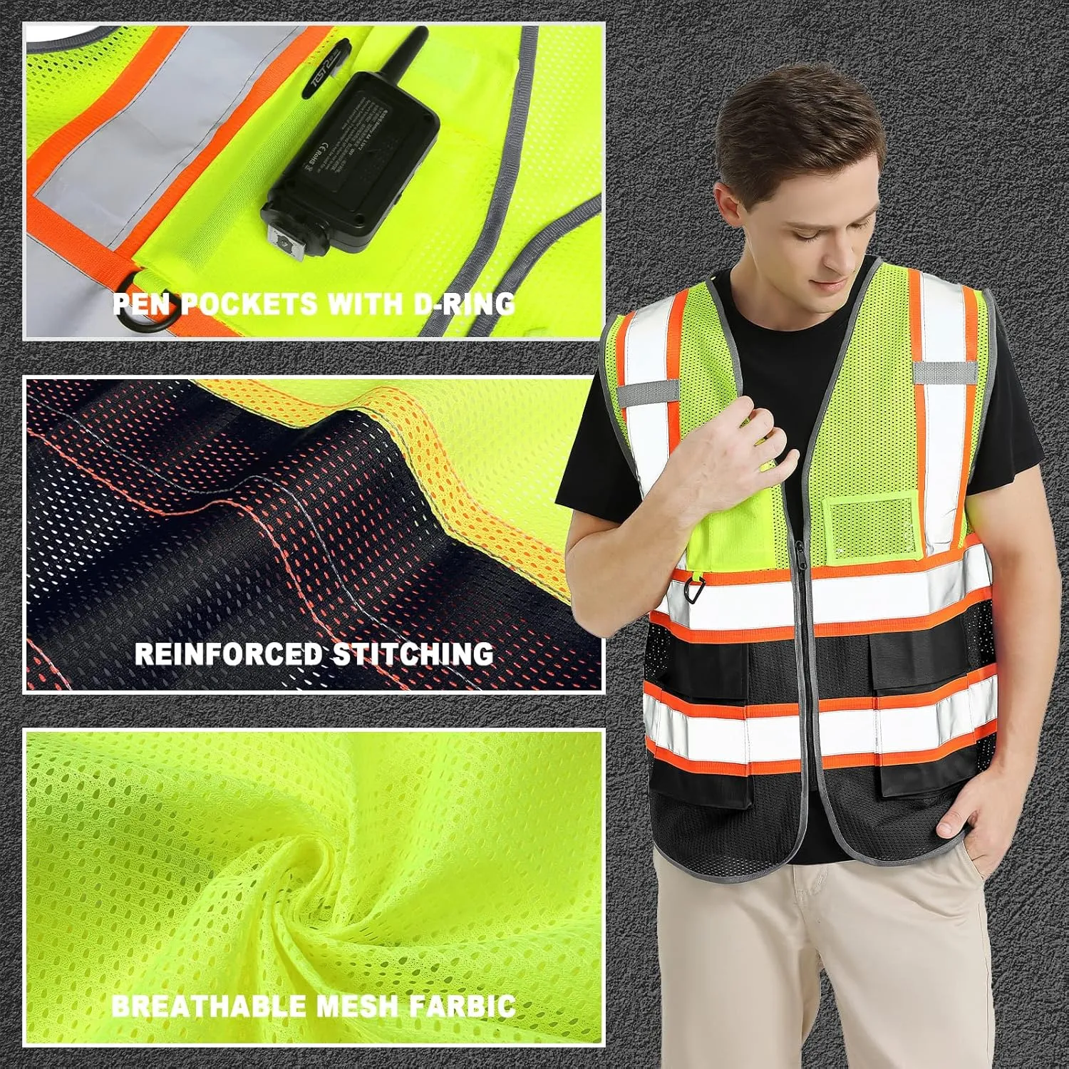 BeautyWill Custom Logo Safety Vest Class2 High Visibility Reflective Vest Breathable Construction Vest