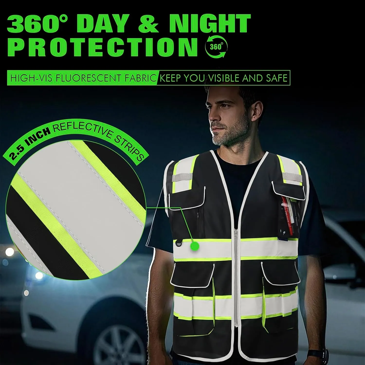 BeautyWill Custom Logo Safety Vest Class2 High Visibility Reflective Vest Breathable Construction Vest