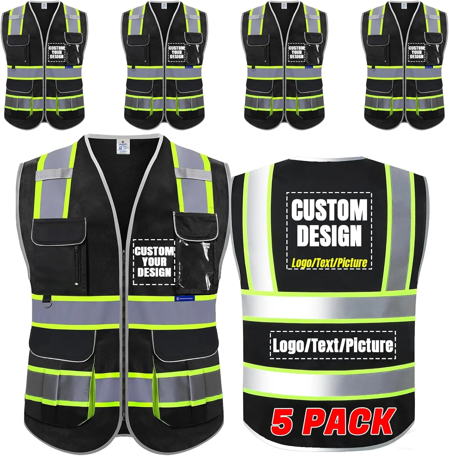 BeautyWill Custom Logo Safety Vest Class2 High Visibility Reflective Vest Breathable Construction Vest