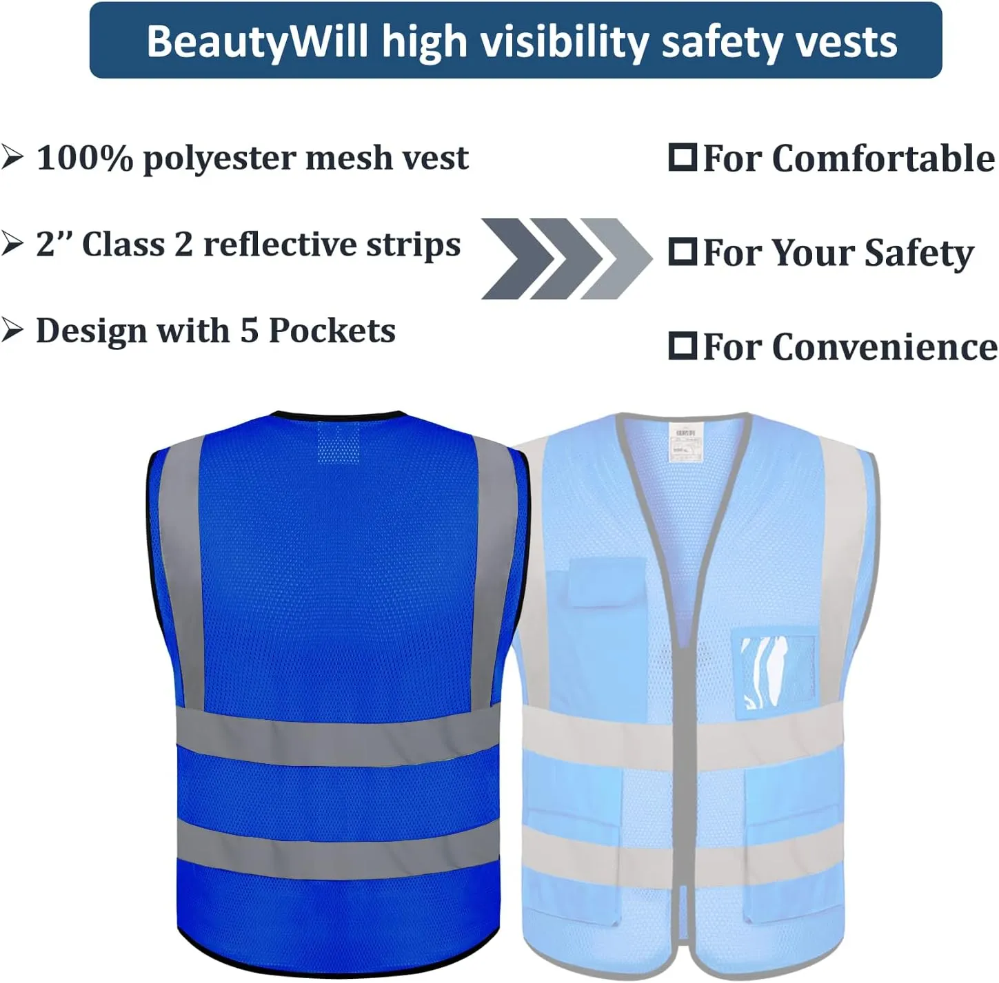 BeautyWill Custom Logo Safety Vest Class2 High Visibility Reflective Vest Breathable Construction Vest