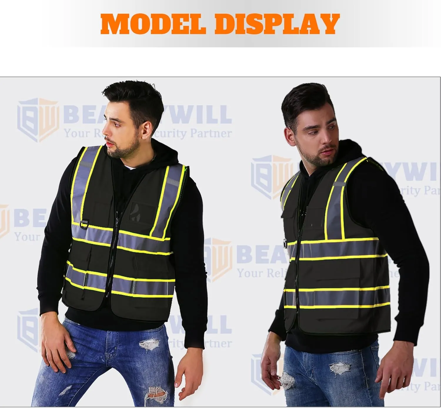 BeautyWill Custom Safety Vest Logo Class 2 High Visibility Reflevtive Vest Outdoor Protective Workwear