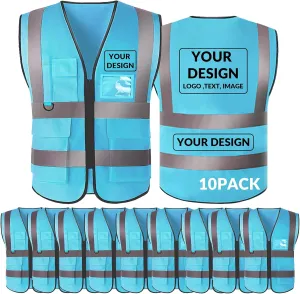 BeautyWill Custom Safety Vest logo Visibility Reflective Vest Class 2 Hi Vis Security Construction Work Vest