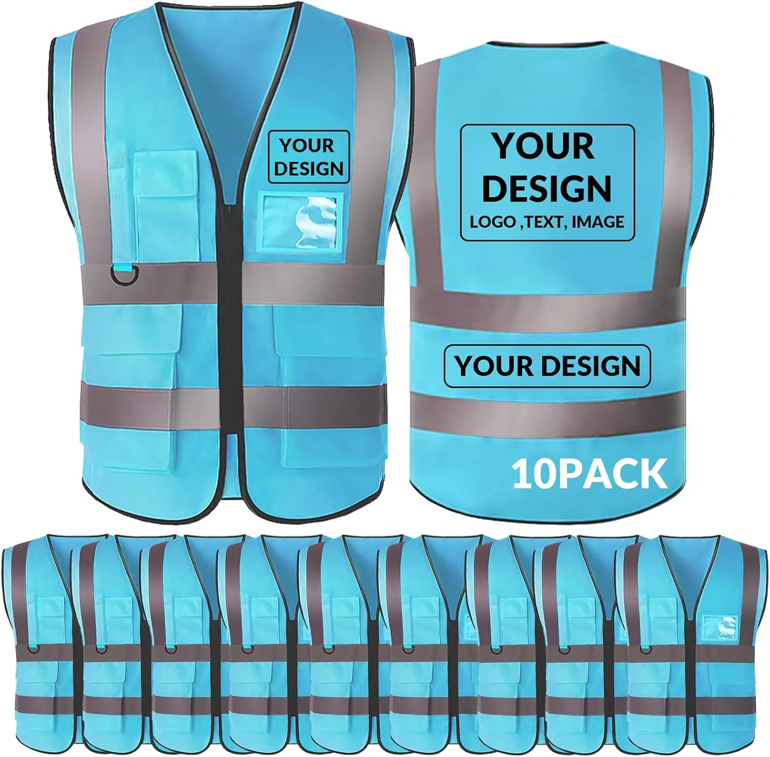 BeautyWill Custom Safety Vest logo Visibility Reflective Vest Class 2 Hi Vis Security Construction Work Vest