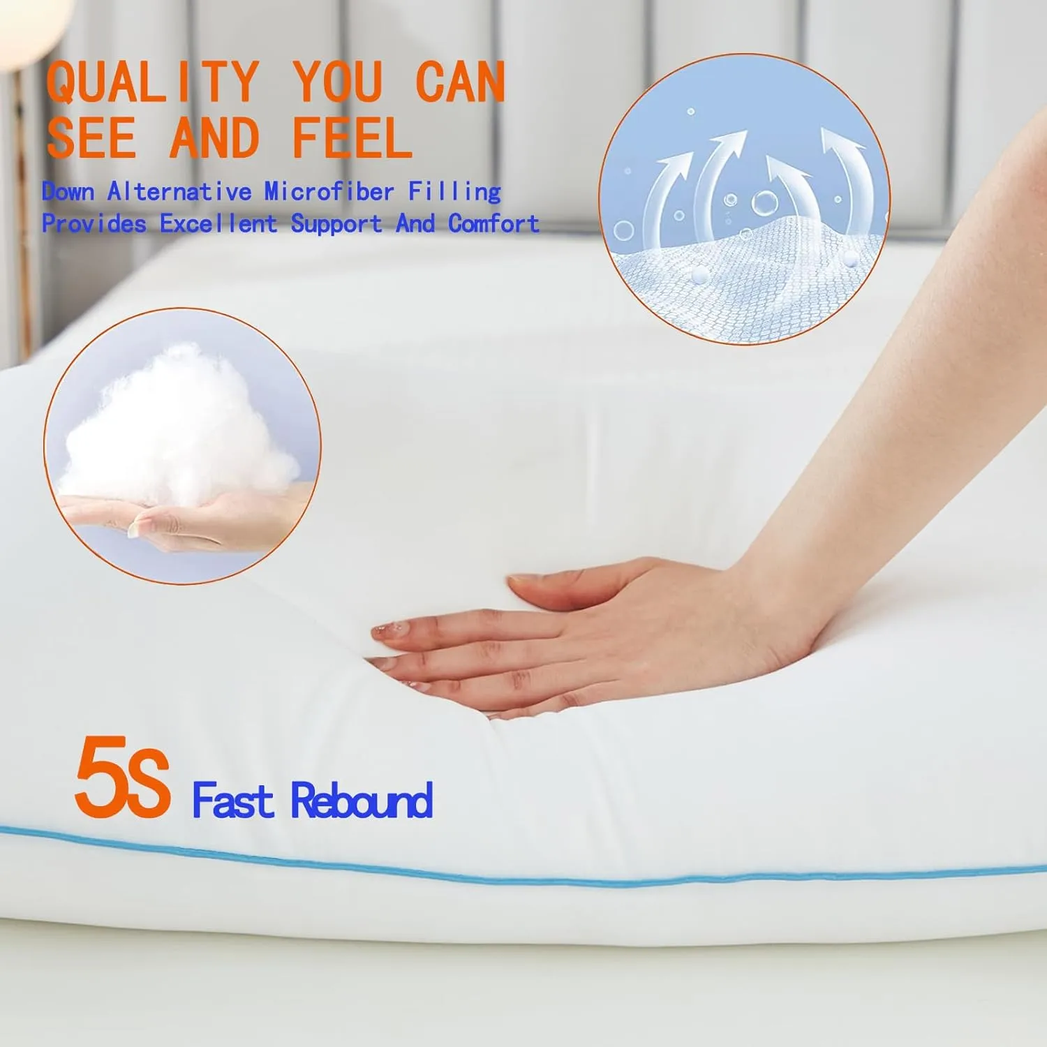 Bed Pillows for Sleeping - Pillows Queen Size Set of 4 Cooling Luxury Hotel Quality Pillow with Premium Plush Soft Down Alternative Fill for Side Back or Stomach Sleepers