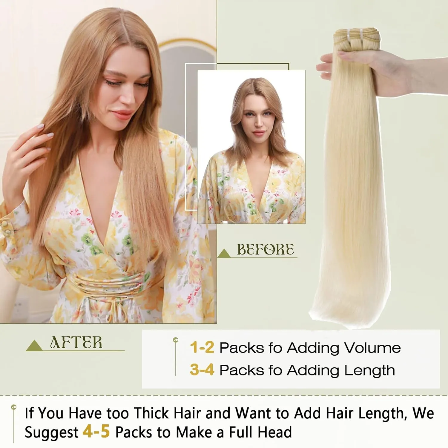 Benehair Human Hair Bundles 14 Inch Straight Bundles Human Hair 1 Bundle Brazilian Hair Bundles Platinum Blonde 100% Unprocessed Virgin Long Remy Weave Hair Extensions #60 100g