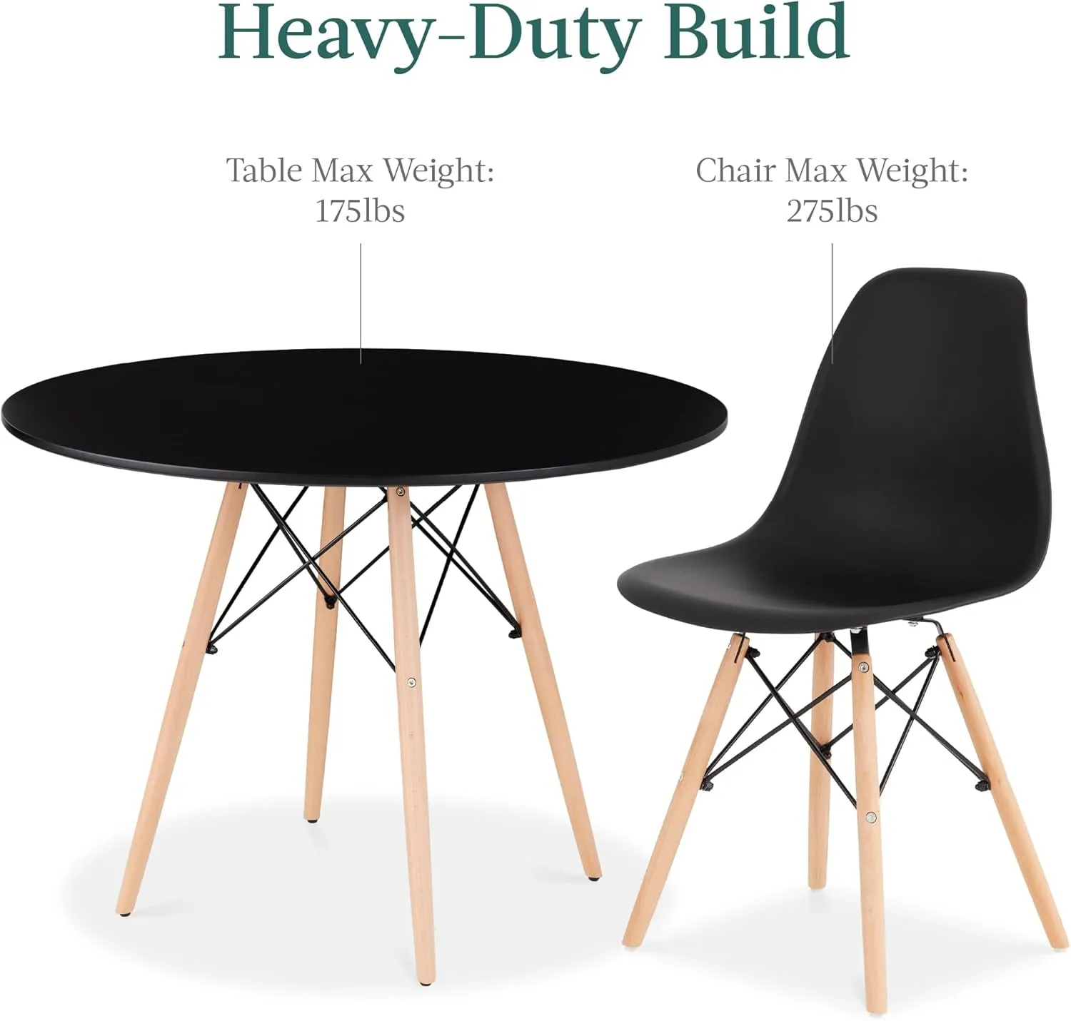 Best Choice Products 5-Piece Dining Set, Compact Mid-Century Modern Table & Chair Set for Home, Apartment w/ 4 Chairs, Plastic Seats, Wooden Legs, Metal Frame - Black/Oak