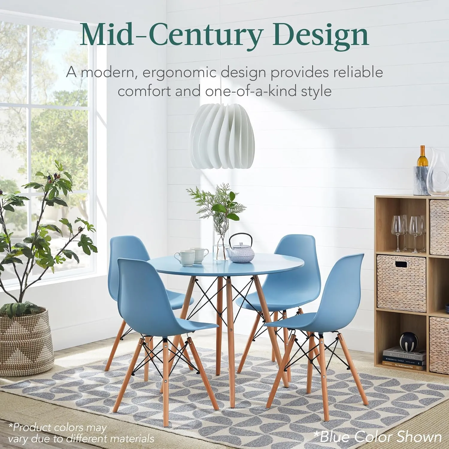 Best Choice Products 5-Piece Dining Set, Compact Mid-Century Modern Table & Chair Set for Home, Apartment w/ 4 Chairs, Plastic Seats, Wooden Legs, Metal Frame - Black/Oak
