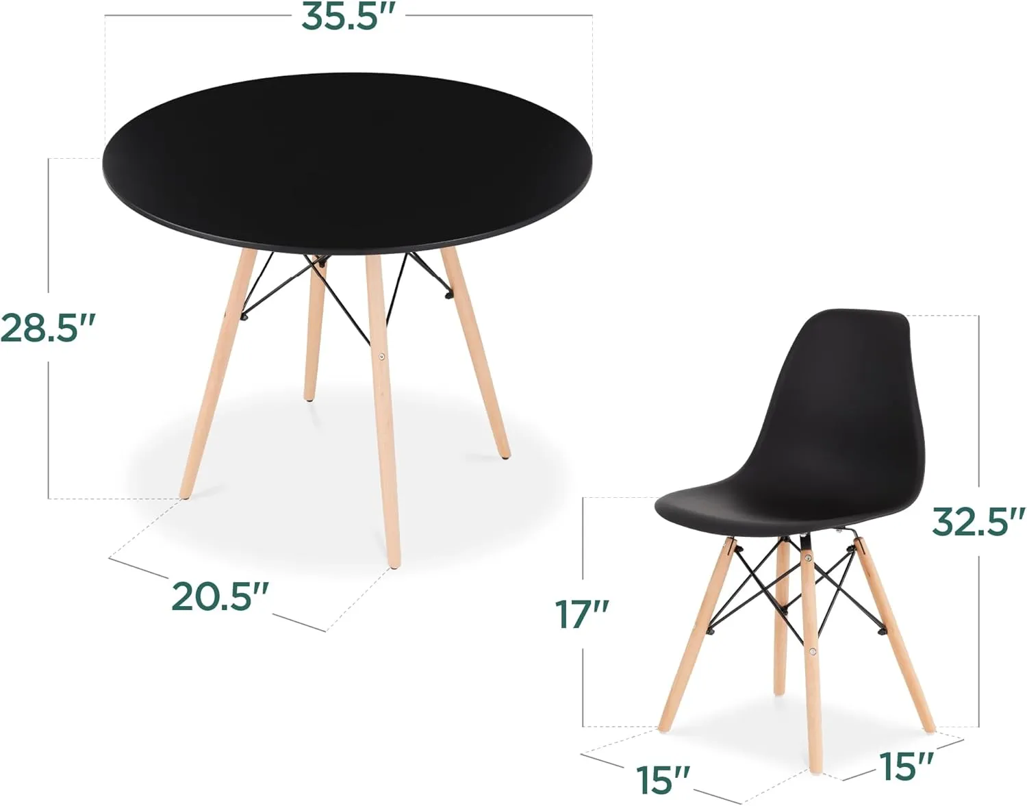 Best Choice Products 5-Piece Dining Set, Compact Mid-Century Modern Table & Chair Set for Home, Apartment w/ 4 Chairs, Plastic Seats, Wooden Legs, Metal Frame - Black/Oak