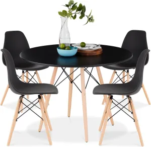 Best Choice Products 5-Piece Dining Set, Compact Mid-Century Modern Table & Chair Set for Home, Apartment w/ 4 Chairs, Plastic Seats, Wooden Legs, Metal Frame - Black/Oak