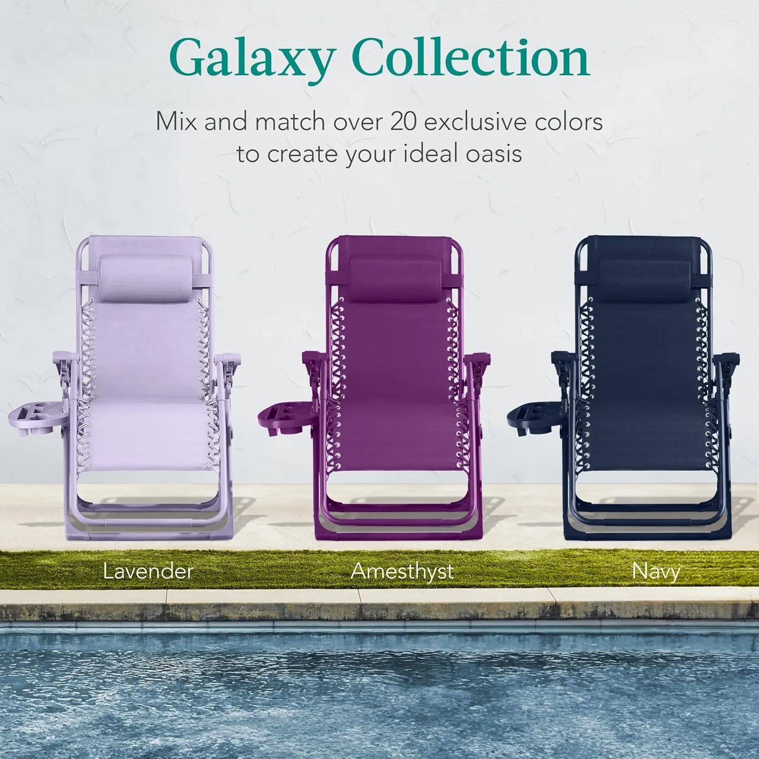 Best Choice Products Adjustable Zero Gravity Chair, Monochromatic Color Folding Patio Recliner w/Side Tray, Headrest - Amethyst