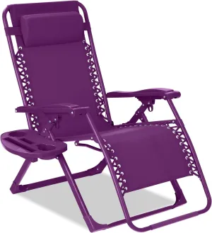 Best Choice Products Adjustable Zero Gravity Chair, Monochromatic Color Folding Patio Recliner w/Side Tray, Headrest - Amethyst