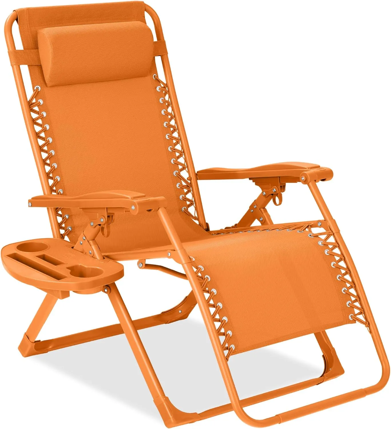 Best Choice Products Adjustable Zero Gravity Chair, Monochromatic Color Folding Patio Recliner w/Side Tray, Headrest - Tangerine