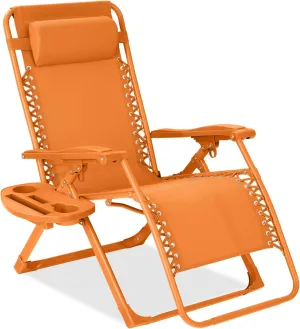 Best Choice Products Adjustable Zero Gravity Chair, Monochromatic Color Folding Patio Recliner w/Side Tray, Headrest - Tangerine