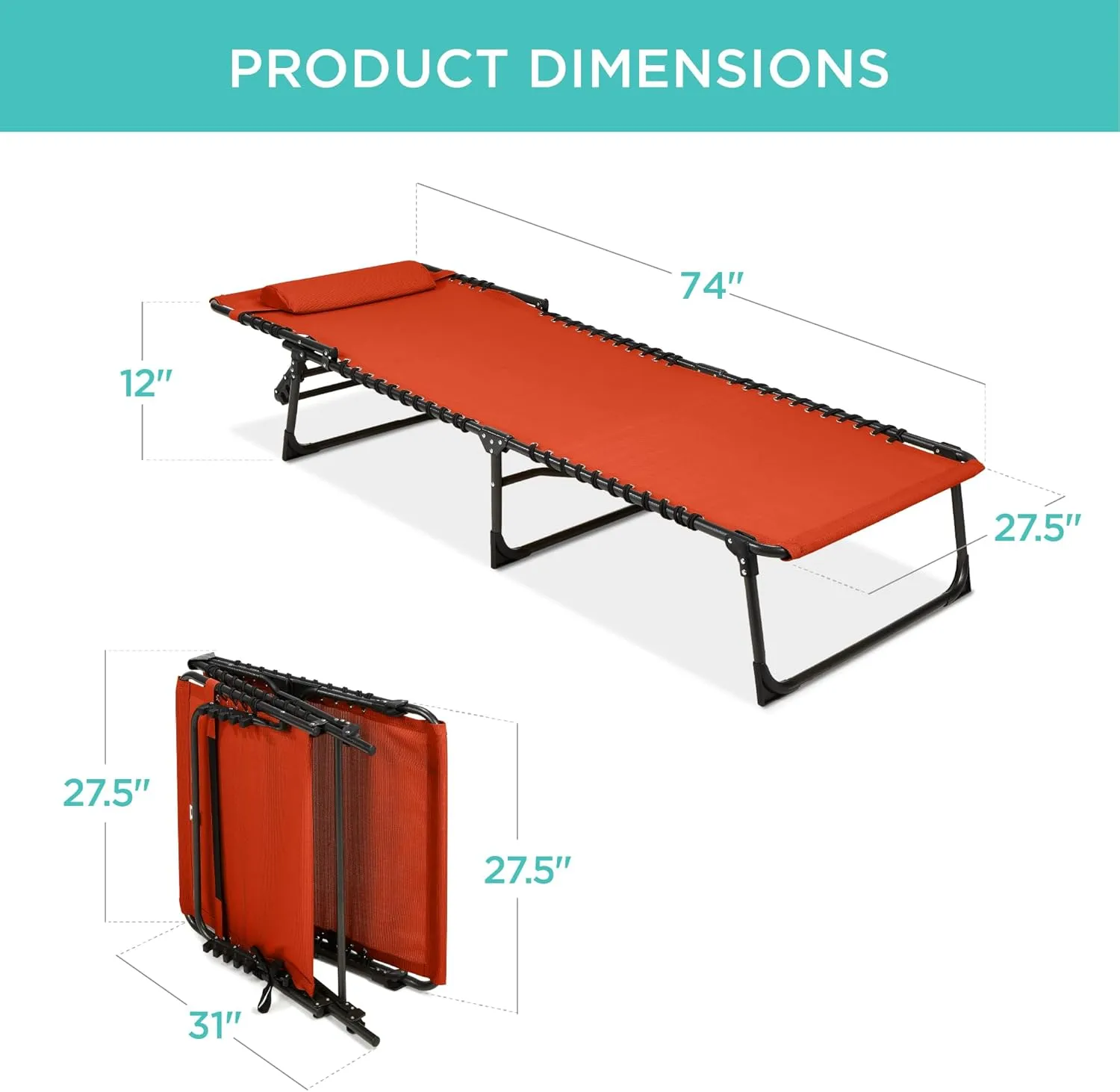 Best Choice Products Patio Chaise Lounge Chair, Portable Outdoor Folding Recliner for Lawn, w/ 8 Positions, Handles, 300lb Capacity - Burnt Orange