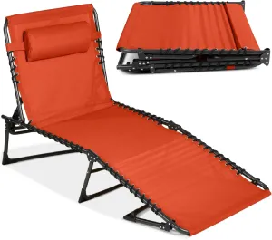 Best Choice Products Patio Chaise Lounge Chair, Portable Outdoor Folding Recliner for Lawn, w/ 8 Positions, Handles, 300lb Capacity - Burnt Orange