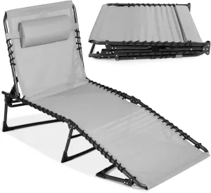 Best Choice Products Patio Chaise Lounge Chair, Portable Outdoor Folding Recliner for Lawn, w/ 8 Positions, Handles, 300lb Capacity - Fog Gray