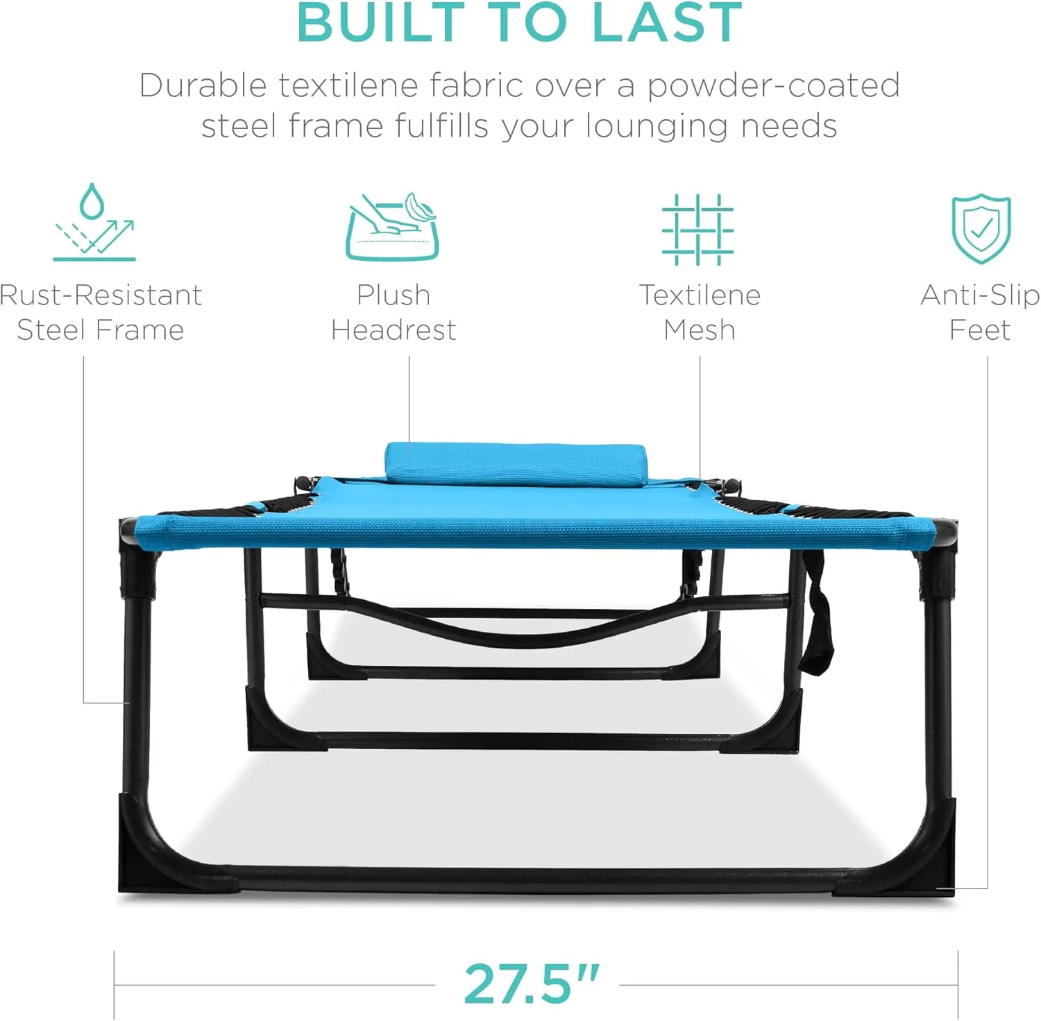 Best Choice Products Patio Chaise Lounge Chair, Portable Outdoor Folding Recliner for Lawn, w/ 8 Positions, Handles, 300lb Capacity - Light Blue
