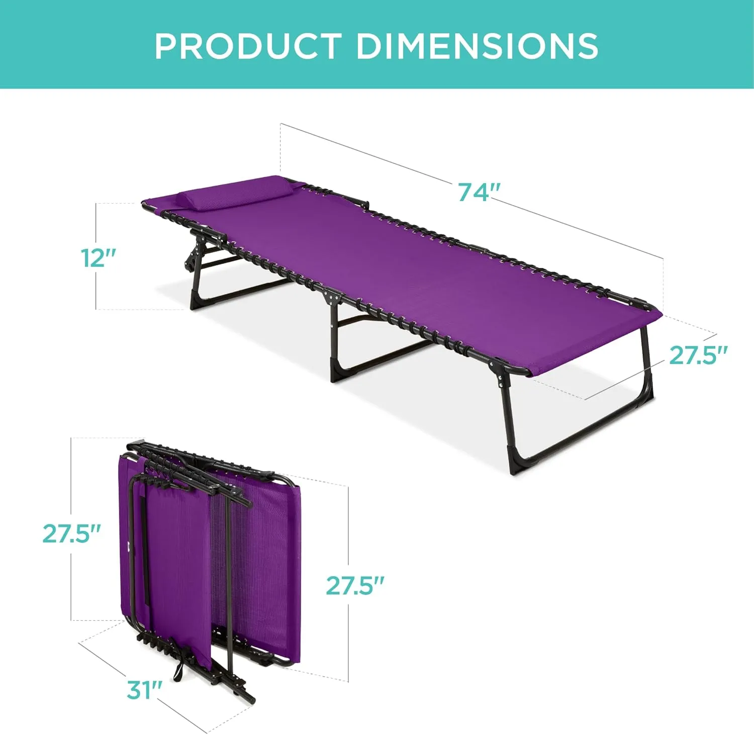 Best Choice Products Patio Chaise Lounge Chair, Portable Outdoor Folding Recliner for Lawn, w/ 8 Positions, Handles, 300lb Capacity - Purple