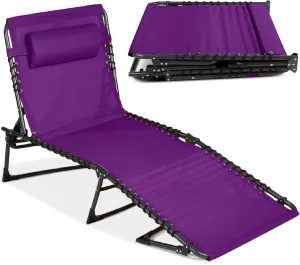 Best Choice Products Patio Chaise Lounge Chair, Portable Outdoor Folding Recliner for Lawn, w/ 8 Positions, Handles, 300lb Capacity - Purple