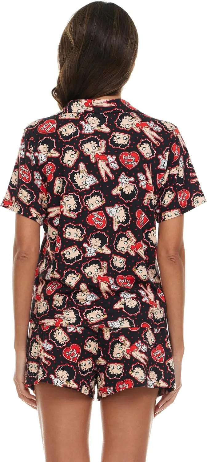 Betty Boop Women’s Pajama Set, Soft Stretchy Pajama Shorts & Short Sleeve, Notch Collar, Button Down Top
