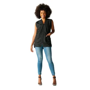 Betty Dain Professional Zip Front Salon Stylist Vest, V-Neck, Iridescent Fabric, Adjustable Belt, Two Lower Pockets with Zippered Bottoms, Lightweight, Machine Washable Nylon, Black, XS
