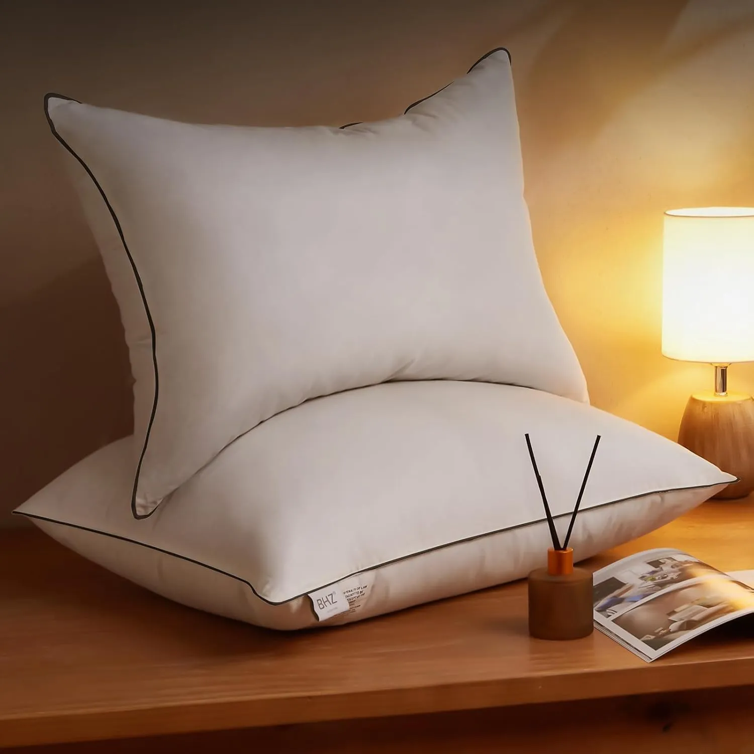 BHZ Goose Down Feather Pillows Queen Size Set of 2 Bed Pillows Hotel Collection for Sleeping Soft and Supportive Pillows for Side Stomach Back Sleepers, Black