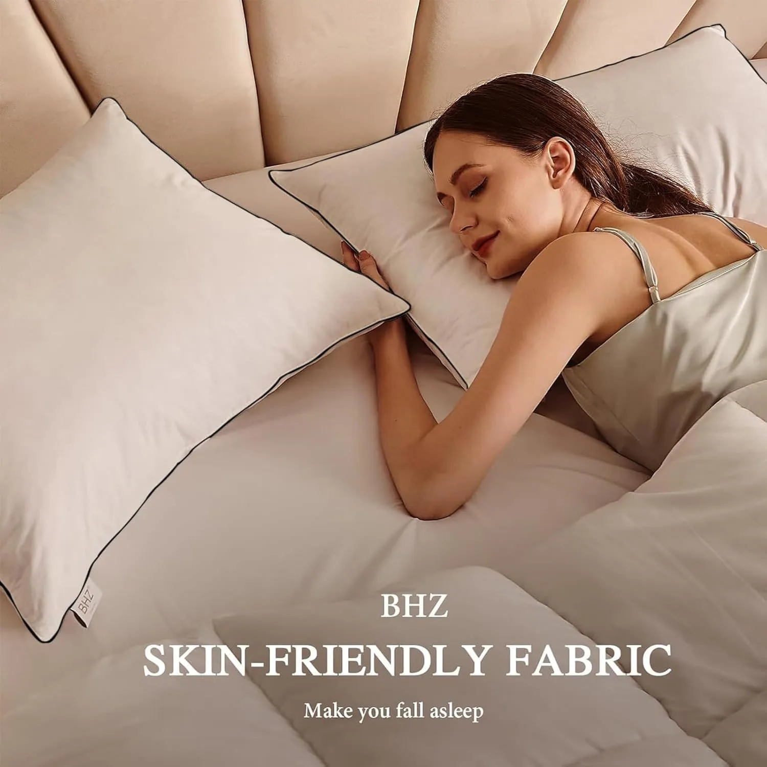 BHZ Goose Down Feather Pillows Queen Size Set of 2 Bed Pillows Hotel Collection for Sleeping Soft and Supportive Pillows for Side Stomach Back Sleepers, Black
