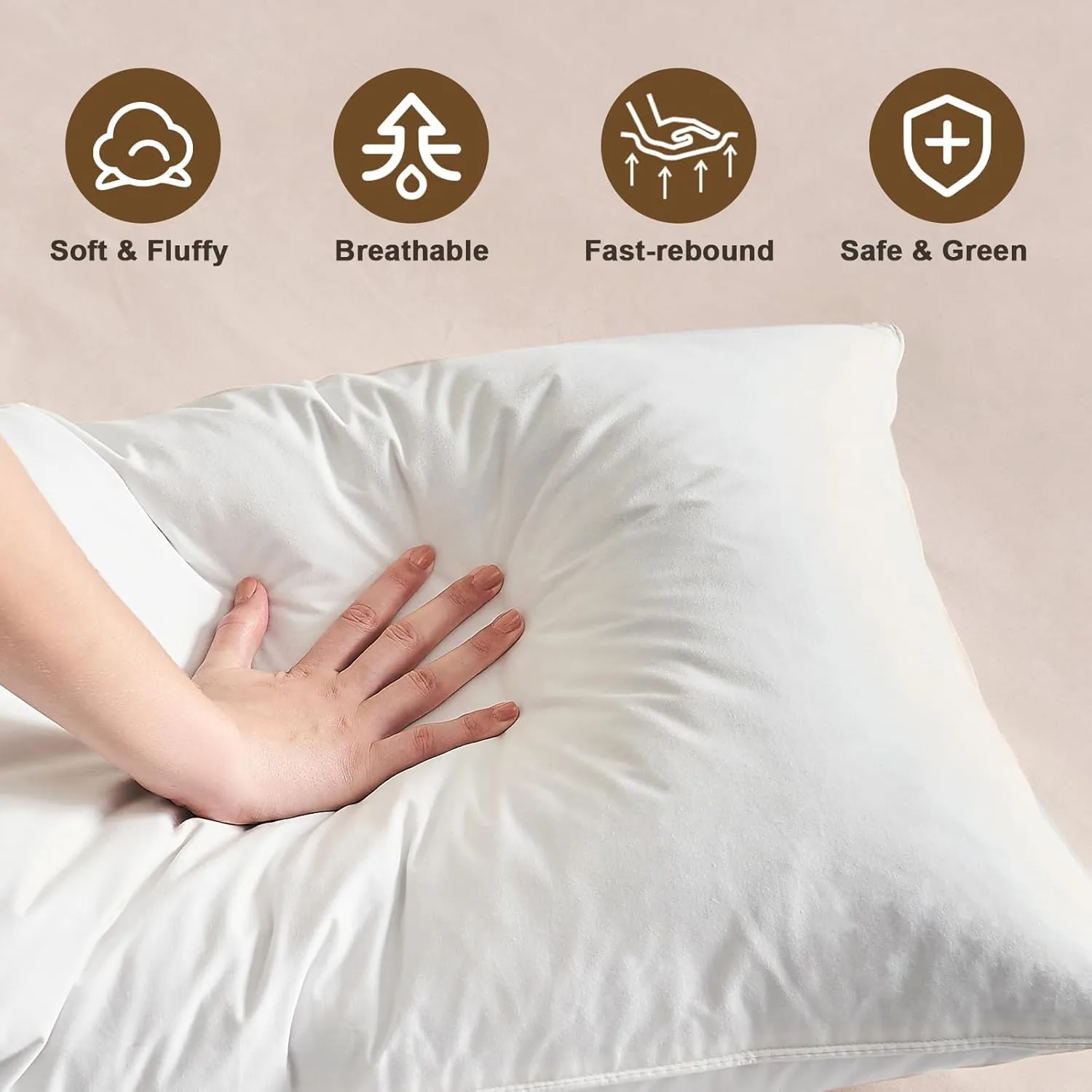 BHZ Goose Down Feather Pillows Queen Size Set of 2, Hotel Collection Bed Pillows for Sleeping Medium Firm Soft Support Pillow for Side and Back Sleepers with 100% Cotton Fabric