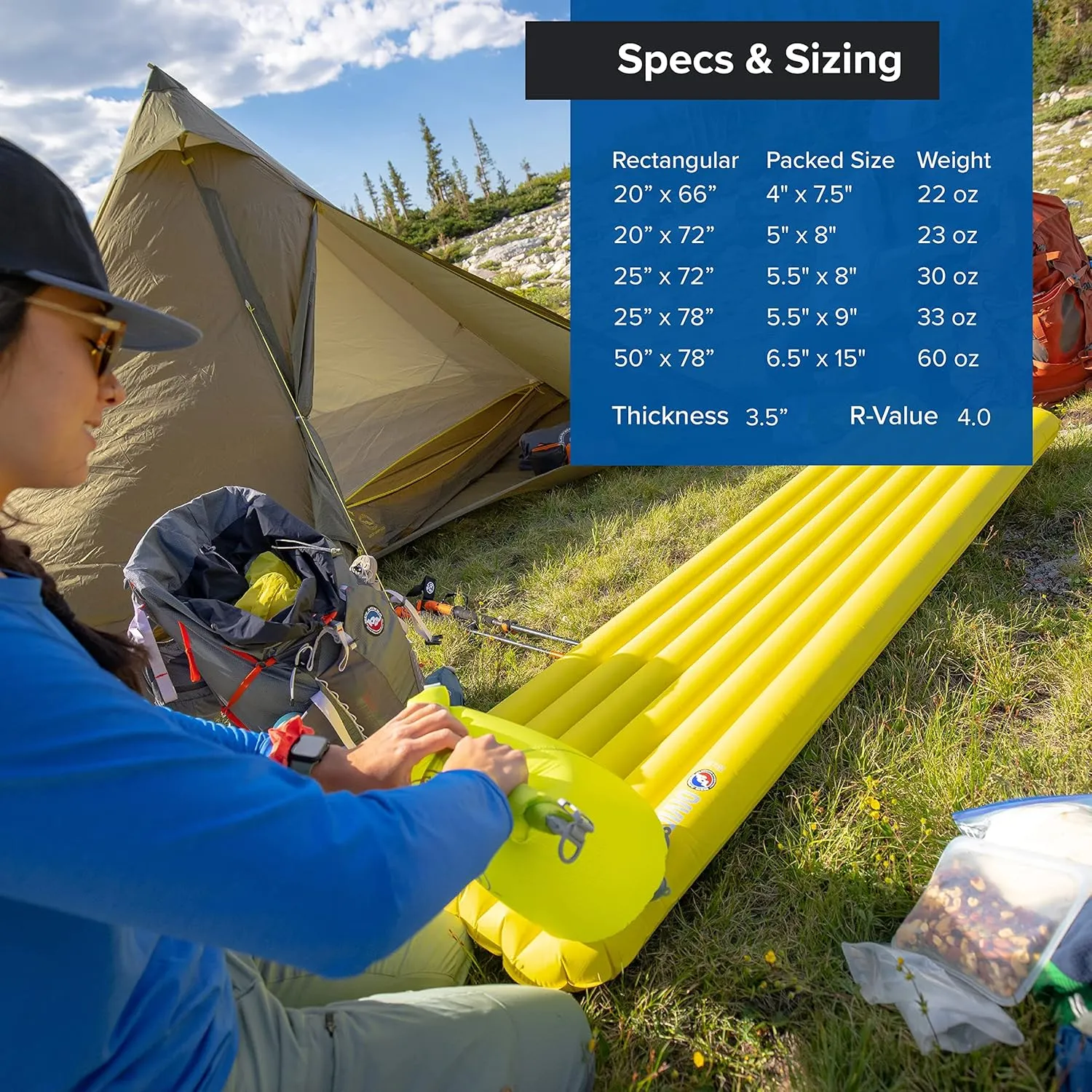Big Agnes Divide Insulated | Lightweight, Compact, 3-Season Air Chamber Sleeping Pad, Double Wide, Warm Olive