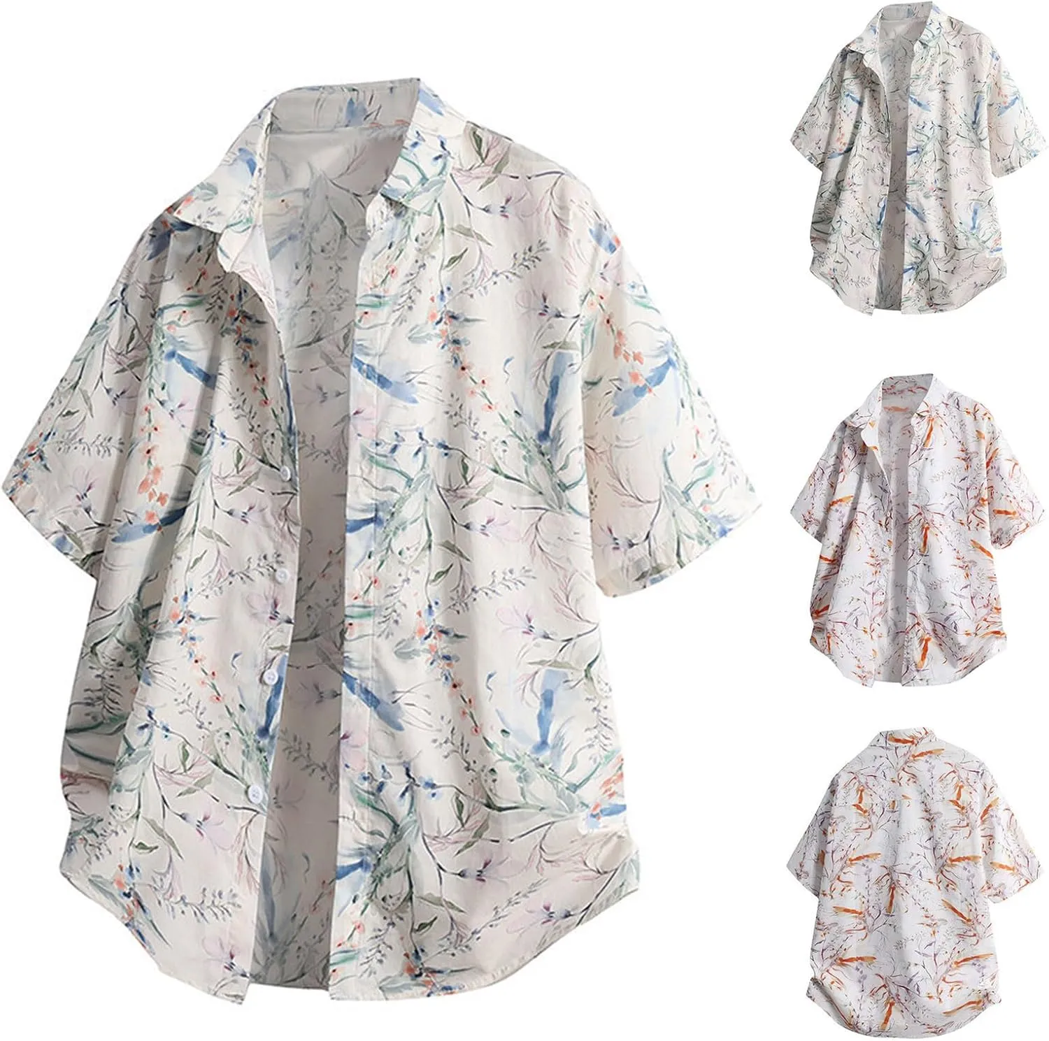 Big and Tall Men's Stylish Tie Dye Loose Lapel Cardigan Shirts Summer Short Sleeve Button Down Casual Beach Shirt